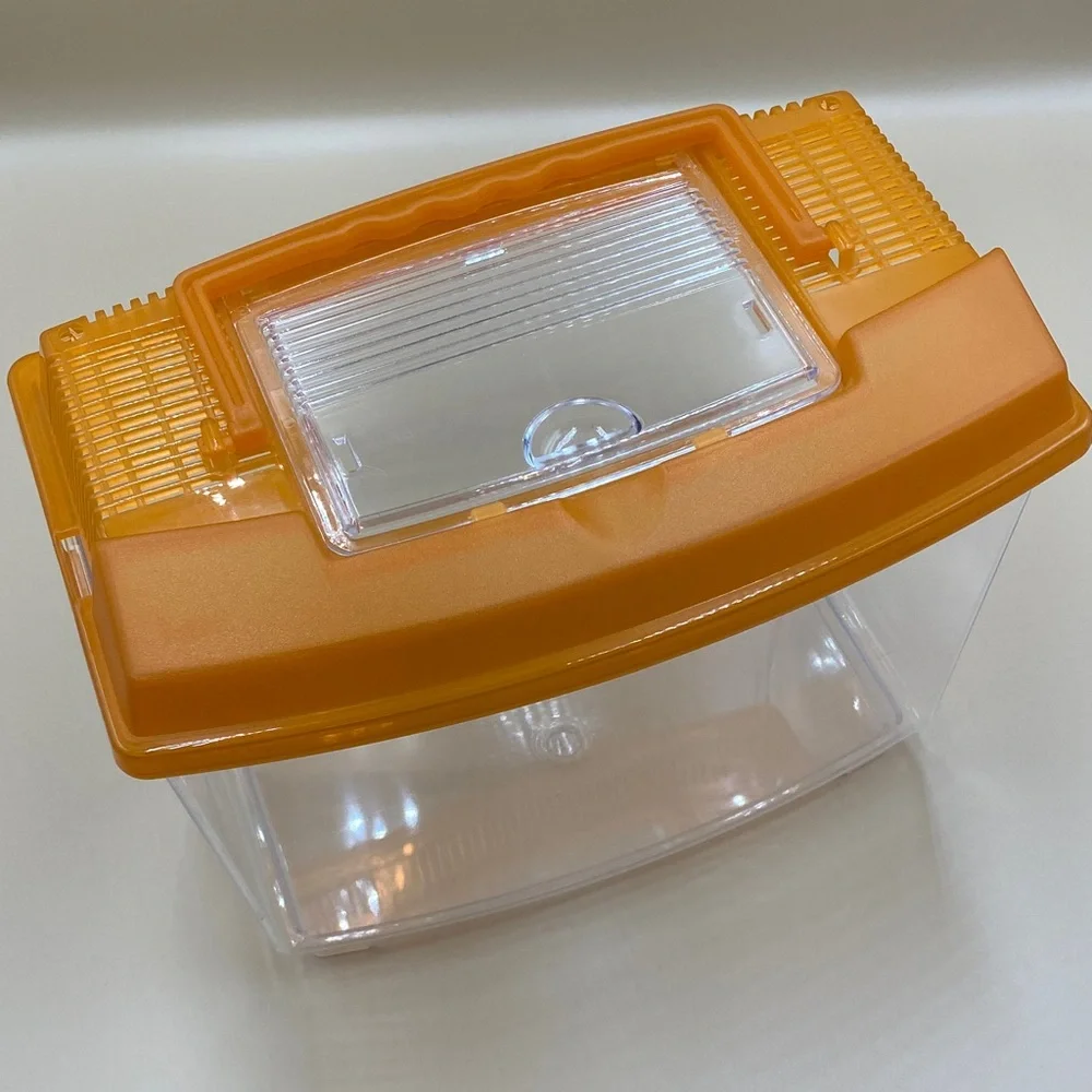 Clear Plastic Storage Container with Orange Lid pet, insect carrier, reptile.,